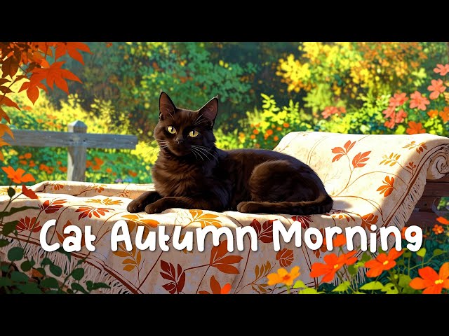 Black Cat Relaxing on a Chair on Autumn Morning 🍂🐱 | Enjoy Tranquil Moments with Lofi Chill Music