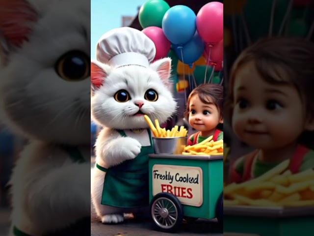 Cute cat selling fries #trending #cartoon #viralvideo #shorts #stories #cat #catlover #miew