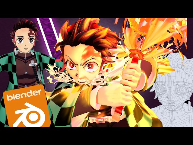 【Blender 4.1】Tanjiro Kamado - Demon Slayer - 3D Anime Modeling 【Timelapse】