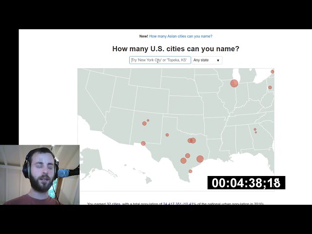 British guy attempts to name as many US Cities as possible in 30 minutes (awful pronunciation)