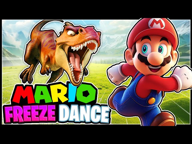 Super Mario Dino Freeze Dance & Lava Escape! 🦖🔥 | Brain Break for Kids | Just Dance & Chase