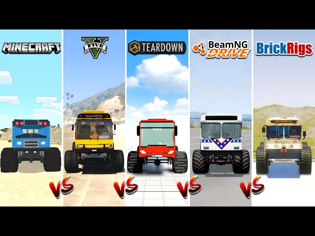 MINECRAFT MONSTER BUS vs GTA 5 MONSTER BUS vs TEARDOWN vs BEAMNG vs BRICKRIGS - WHICH IS BEST?