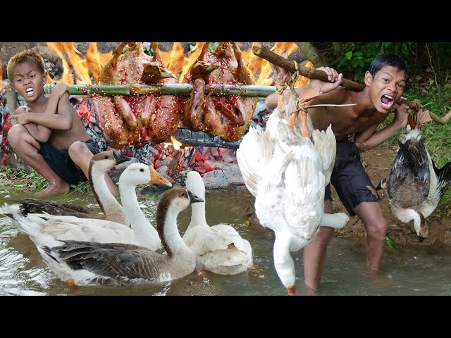 Primitive Technology - Kmeng Prey - Meet Goose In Water Catching Cooking