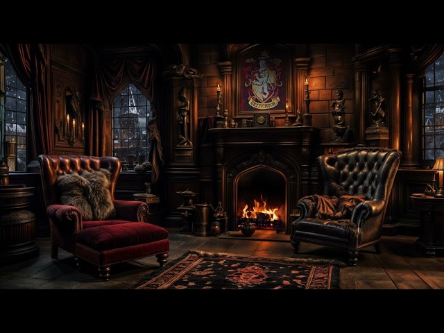 Gryffindor Common Room | Harry Potter Fireplace | Fireplace & Blizzard  | Cozy Winter Ambience