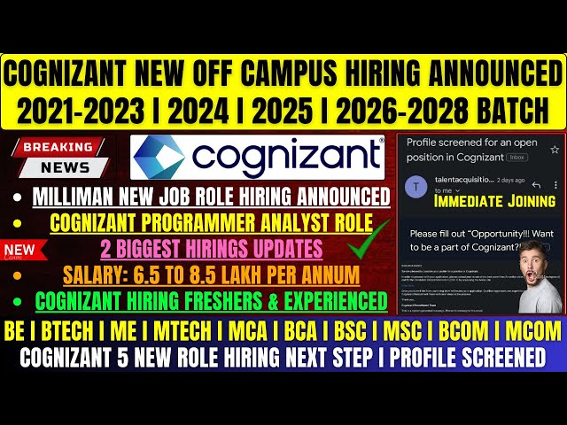 Finally Cognizant Biggest Mass Hiring Announced | 5 Tech Job Role | OFF Campus Drive 2021-2028 Batch