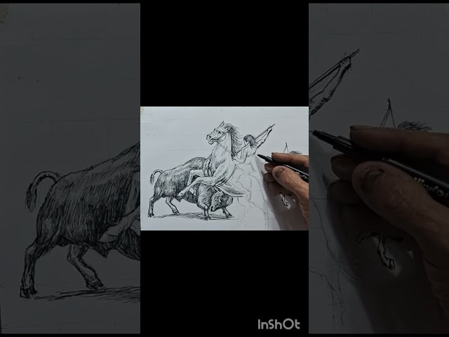 Bison & Horse#skitch #trending #drawing # viralvideo•••