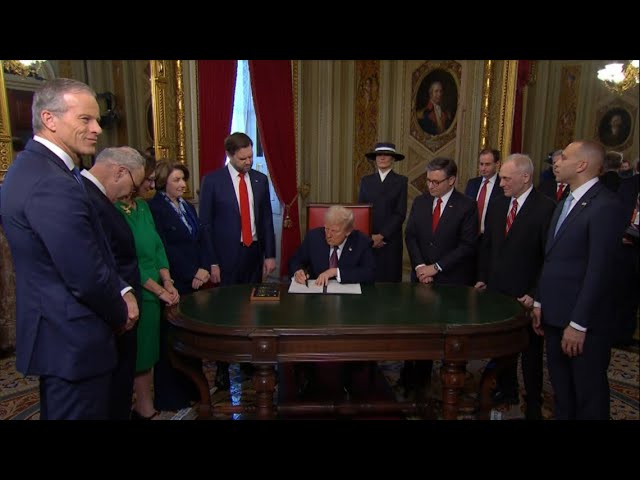 VIDEO: Donald Trump signs official papers in the President's Room on Inauguration Day