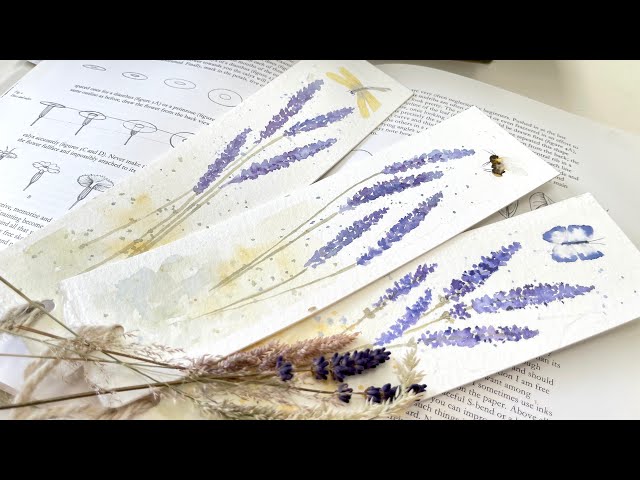 How to Paint 3 Simple Lavender Bookmarks for Beginners - Easy Watercolor Bookmarks