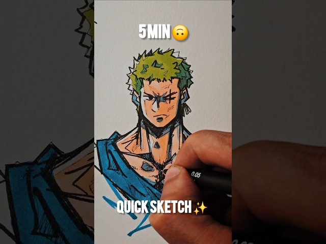 How To Draw Zoro 10sec ,5 min , 25min ✨️🖊 #shorts #onepiece #zoro