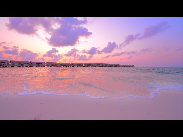 Perfect Sunset at the Maldives Beach with Calming Sound of Waves. Ocean video 4K UHD