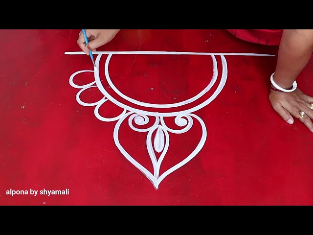 very simple alpona design for laxmi puja / Beautiful door Alpona Designs For Beginners / rangoli