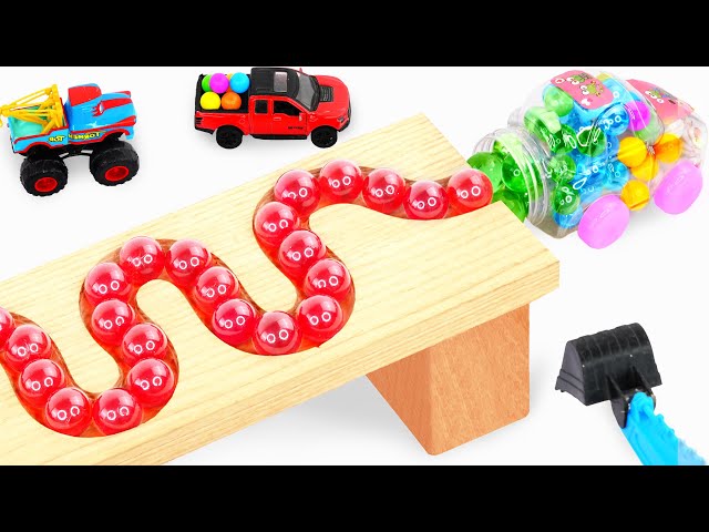 Marble Run ASMR Race ☆ HABA Slope & Dump Truck Excavator Ambulance Forklift Garbage Truck Tractors10