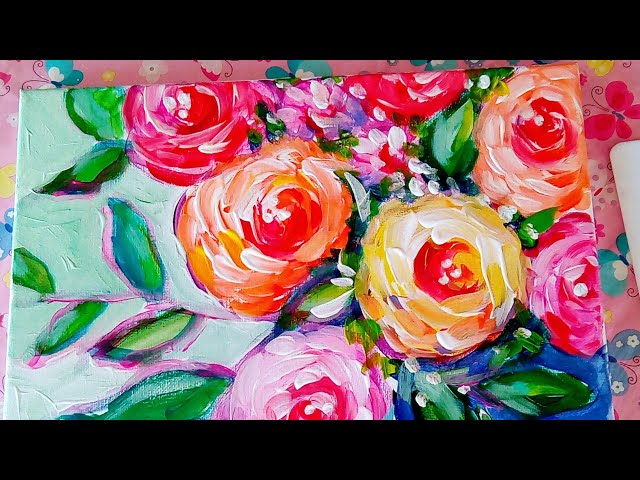 Easy abstract flower painting challenge, tutorial, Yvette Andino Art