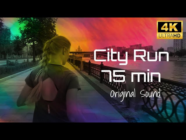 75 minutes Long Virtual Run : Running Video for treadmill workout, Sunset Embankment 2023 4K