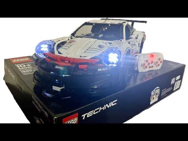 4K How to Motorize Porsche 911 RSR LEGO Technic #42096 Unboxing RC Mod Install Front and Rear Lights