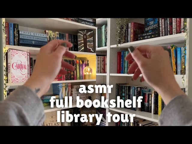 ASMR 1 Hour Lofi Full Personal Library Bookshelves Tour (Whispered Book Tapping and Scratching)