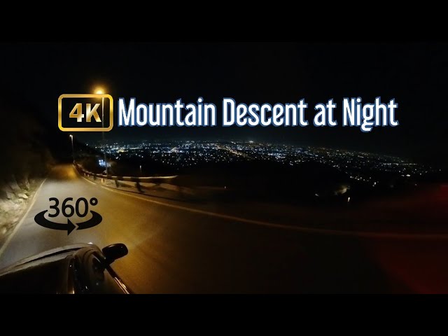 360° VR City View Mountain Descent at Night