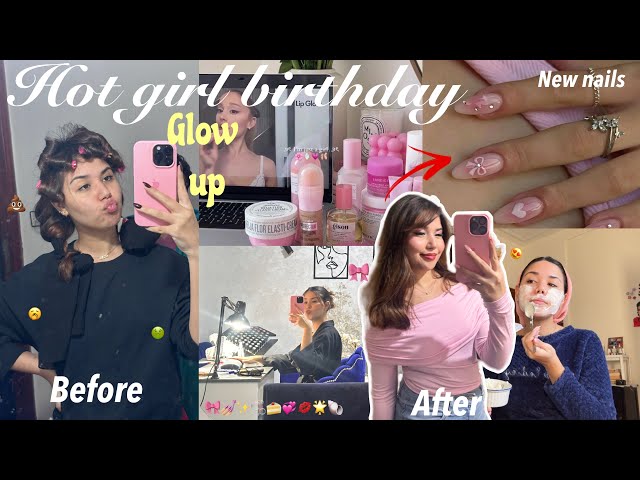 HUGE BIRTHDAY GLOW UP 🌟🎀🫧 skincare, makeup, shower routine, new nails…💕