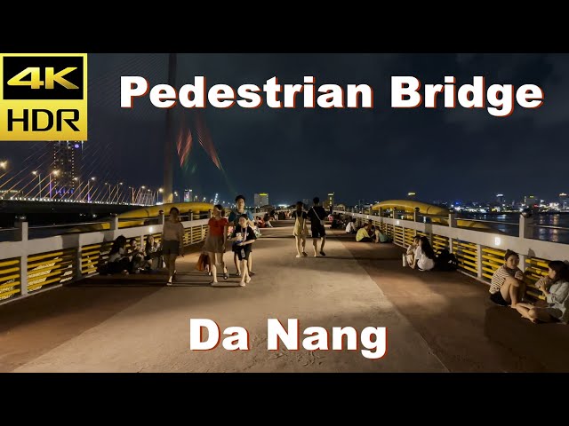 4K HDR | Night Walking Nguyen Van Troi Pedestrian Bridge in Da Nang | Vietnam 2023 - Binaural Sound