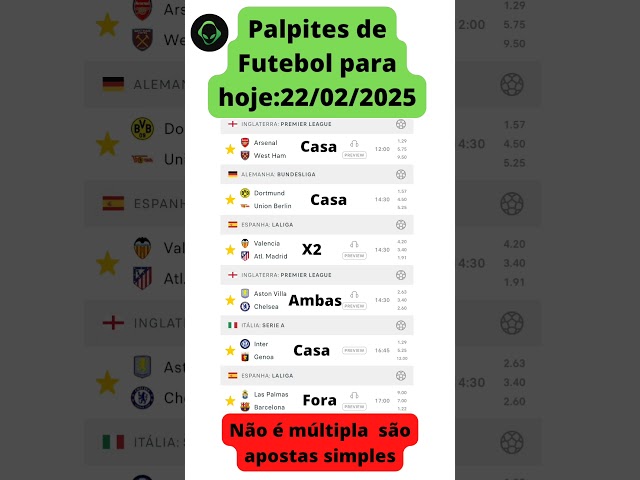 Palpites de Futebol para hoje 22 02 2025#futebol@alienpalpites