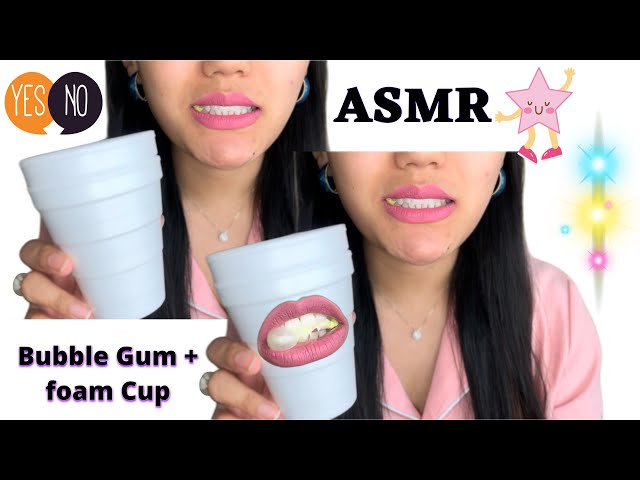 ASMR | Extra Gum + Foam Cup | 👄 Teeth Print on Foam Cup and chewing, popping gum ASMR.