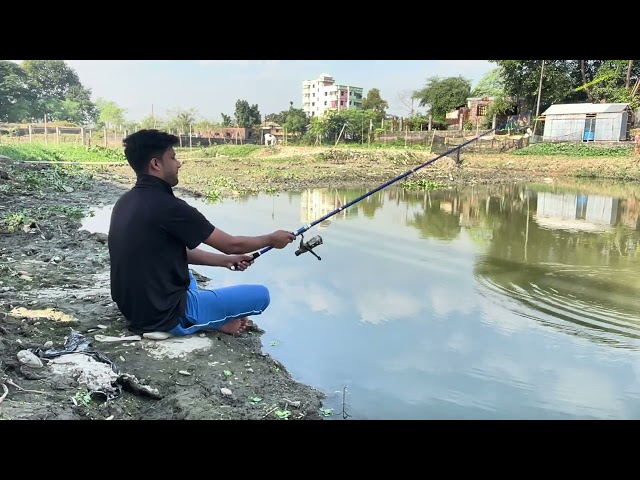 old Fisher man catching hook fish in village river | world best technic hook fish video