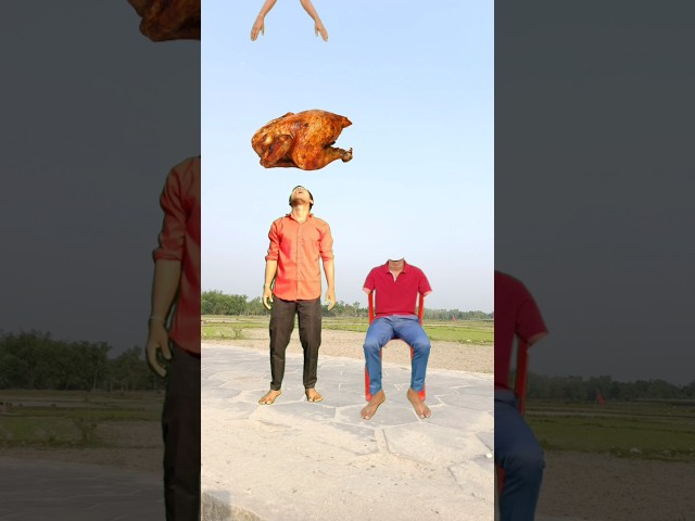 Twin brother flying bodypart matching vs catching goat & eating burger, lizad, chicken video