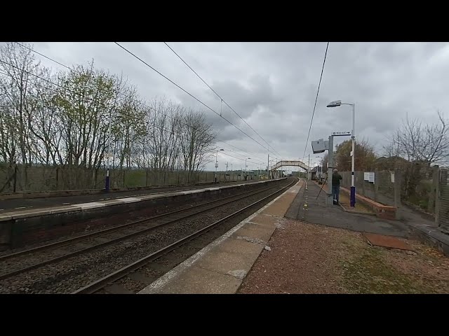 Steam Train 35018 passing Carluke on 2022/04/25 at 1147 in VR180