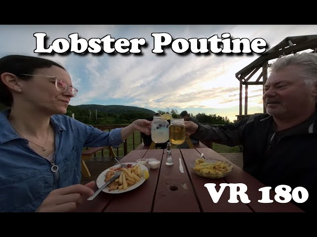 Nova Scotia lobster poutine at the Rusty Anchor Restaurant in Pleasant Bay on the Cabot Trail VR 180