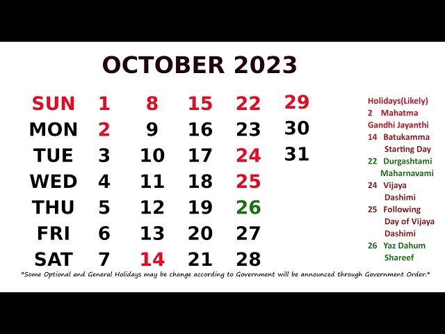 October Calendar 2023