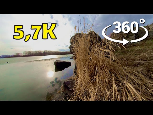 VR 360 Nature relax: Lake shore. Relax music, nature sounds. Meditation. 5,7K