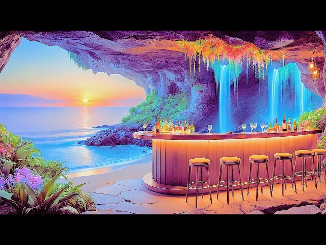 Seaside Lounge Bar Ambience – Elegant Bossa Nova Piano Music – Soothing Ocean Waves For Relaxation🍹