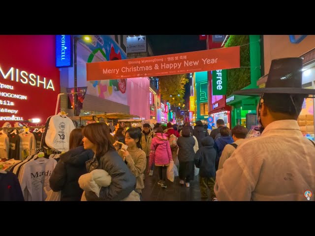 Seoul Myeongdong Street Food & Christmas Vibes 🎄| Korea Travel Guide