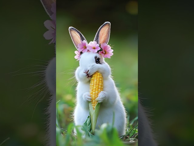 Cute Tiny White Rabbit Eats Corn #cute #rabbit #bunny #tinyrabbit #pet #adorable