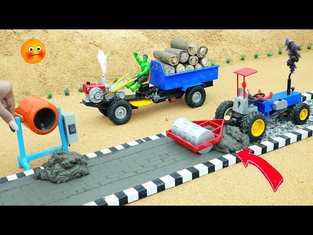 diy mini concrete roller and mixer machine making road science project | diy tractor