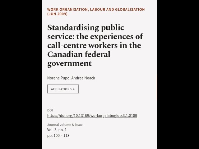 Standardising public service: the experiences of call-centre workers in the Canadian ... | RTCL.TV