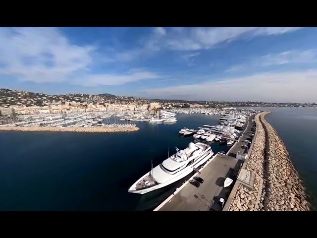 Golfe Juan, Cote d'Azur, French Riviera, port Camille Rayon Drone video 360°