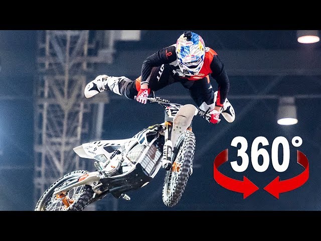 Stunt ride with electric motocross in 360°