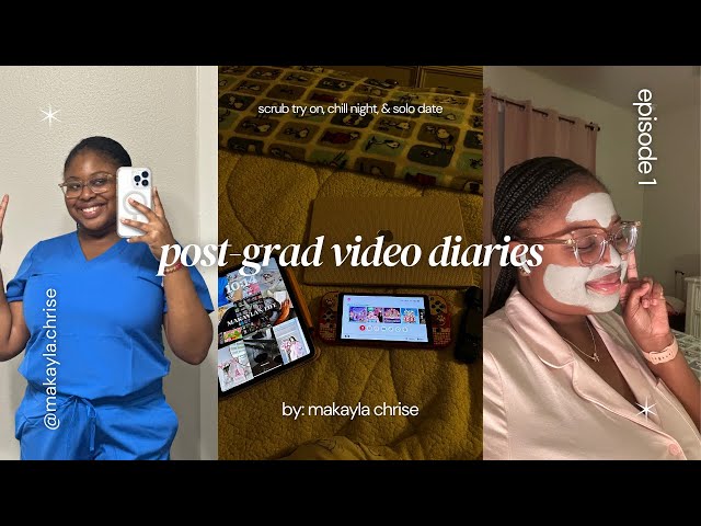 post grad diaries 🎓: ep 1| scrub try on, nightly wind down, & solo date ˚ʚ♡ɞ˚