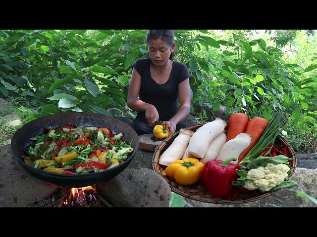 Yummy food again from Mushroom cooking with Mixed fresh vegetables for Eating delicious