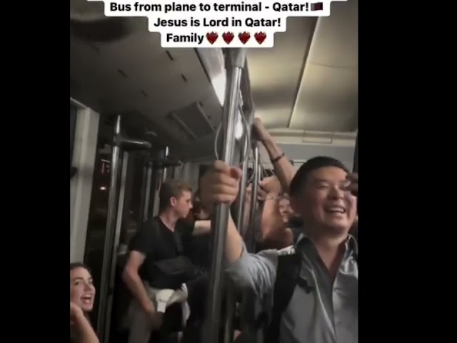 Evangelists worshipping Jesus on airport shuttle in Qatar! #jesus #fyp #worship #qatar #usa #shorts