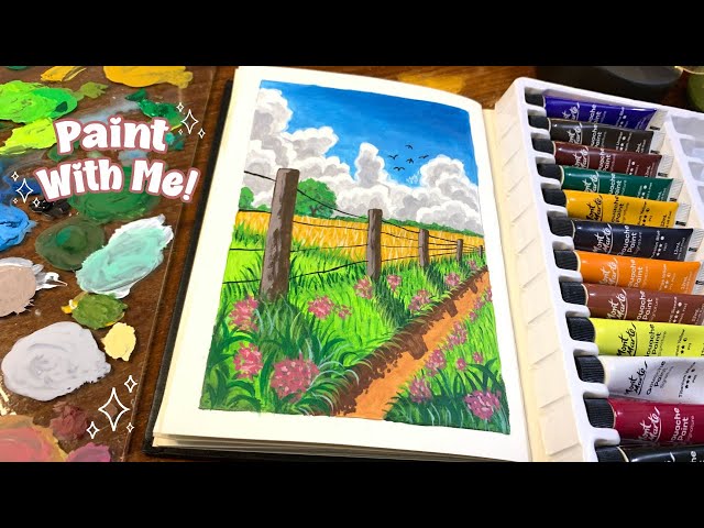 Paint With Me🌿🌺| Cozy Landscape Painting | Gouache Painting