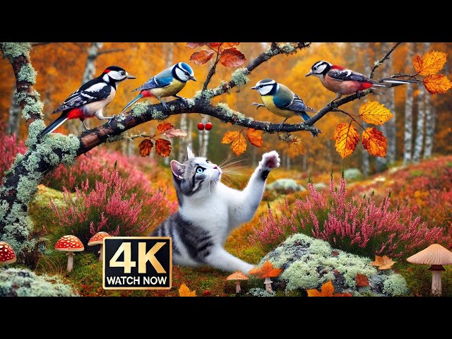 Cat TV for cats to watch | GREAT birds on winter feeder 4K