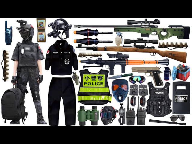 Special police weapon toy gun set unboxing, AWM sniper rifle, rocket launcher,AUG assault rifle,M416