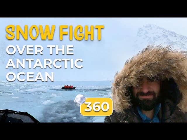 360 Tour: Snow fight in the Antarctic ocean 🥶⛄| 4K | With captions