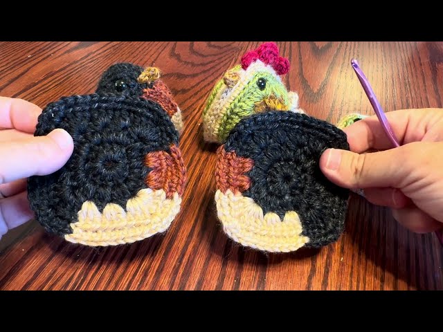 How to Join 2 Granny Squares to Create a Crochet Chicken. Demonstrated on the Robin Variation.