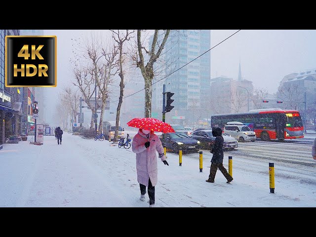 Seoul Heavy Snowfall - Gangnam-daero Walking/Yangjae to Gangnam Station | Korea | 4K HDR