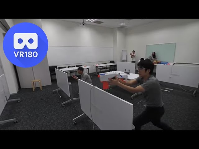 [VR180 5.7k] NERF Guns Office War Battle - Warm Up Round | Vuze XR 180° 3D