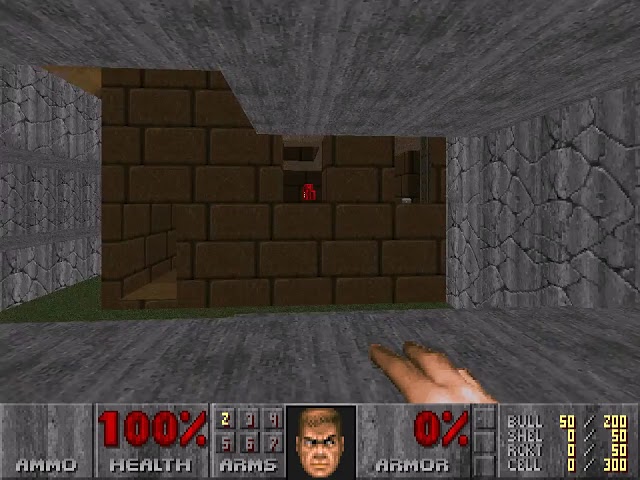 Doom II level 2, Underhalls: Red key (use Run/Sprint)