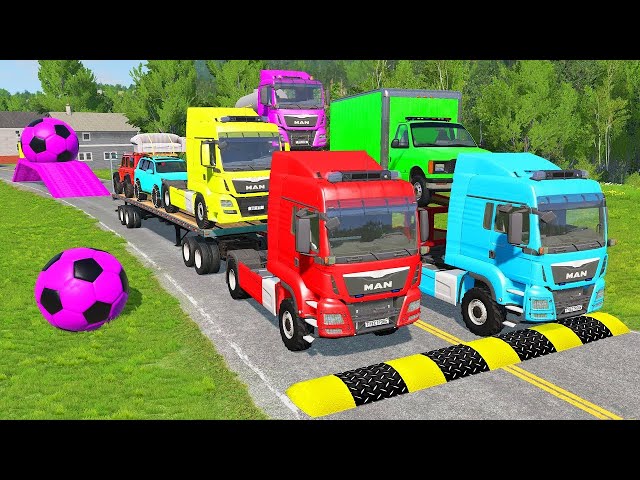 TRANSPORTING PIXAR CARS & FRUITS WITH COLORED & JOHN DEERE vs CLAAS vs TRACTORS - BeamNG.drive #962